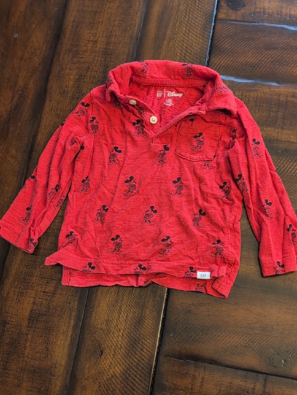 Baby GAP Disney Toddler Red Mickey Mouse Button-Up Long Sleeve Shirt Size 2T
